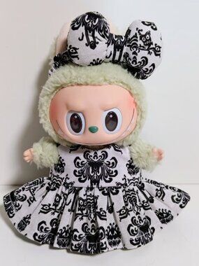 Custom Disney Haunted Mansion Wallpaper Print Dress and Bow Made to fit Labubu